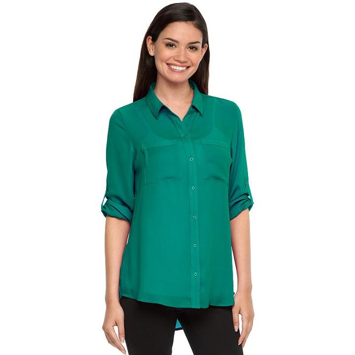 Women's Apt. 9&reg; Solid Roll-tab Blouse, Size: Xs, Med Green