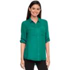 Women's Apt. 9&reg; Solid Roll-tab Blouse, Size: Xs, Med Green
