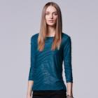 Petite Simply Vera Vera Wang 3/4 Sleeve Foil Windy Tee, Women's, Size: Xl Petite, Green