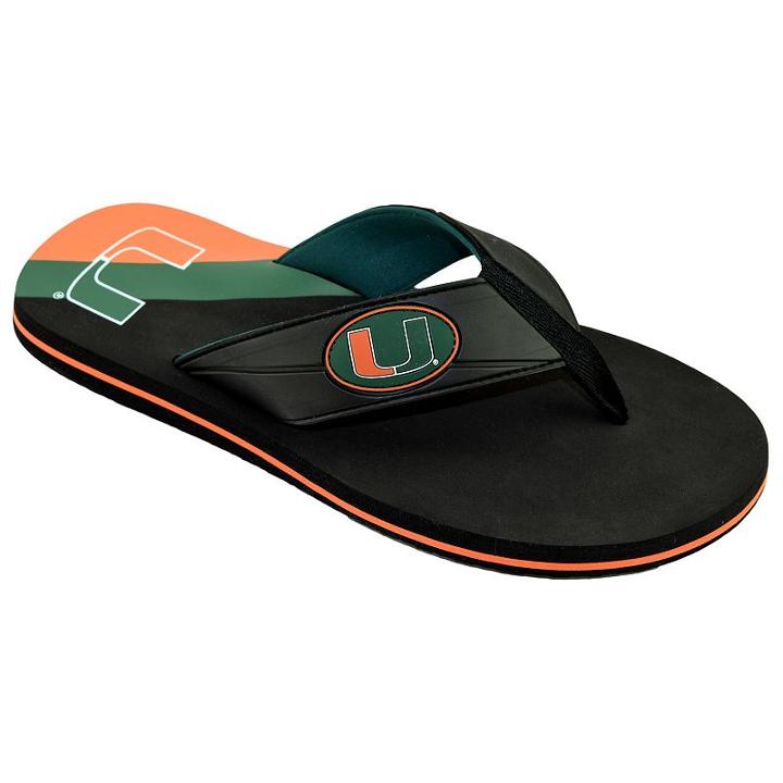 Men's College Edition Miami Hurricanes Flip-flops, Size: Xl, Black