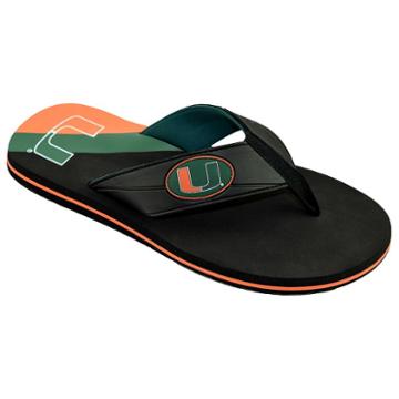 Men's College Edition Miami Hurricanes Flip-flops, Size: Xl, Black
