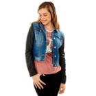 Juniors' Wallflower Hooded Mixed Media Denim Jacket, Teens, Size: Xl, Med Blue