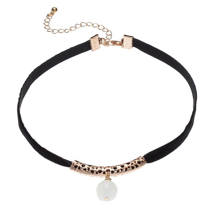 White Shaky Bead Openwork Curved Tube Choker Necklace, Women's, Natural