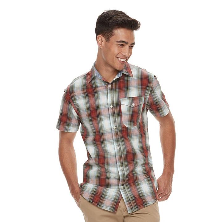 Men's Urban Pipeline&reg; Maxflex Plaid Button-down Shirt, Size: Medium, Med Brown