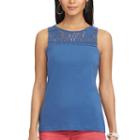 Petite Chaps Macrame Yoke Tank, Women's, Size: Xs Petite, Blue