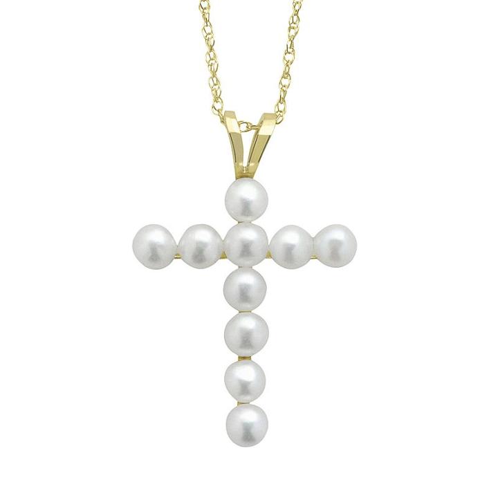 Pearlustre By Imperial Freshwater Cultured Pearl 10k Gold Cross Pendant Necklace, Women's, Size: 18, White
