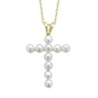Pearlustre By Imperial Freshwater Cultured Pearl 10k Gold Cross Pendant Necklace, Women's, Size: 18, White