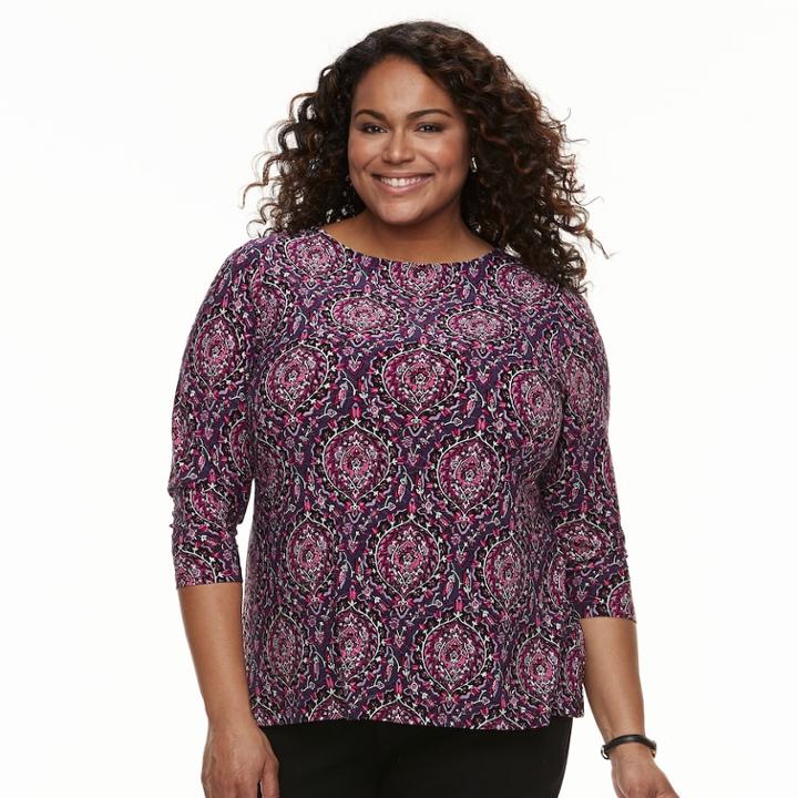 Plus Size Croft & Barrow&reg; Knit Jacquard Tee, Women's, Size: 1xl, Med Purple