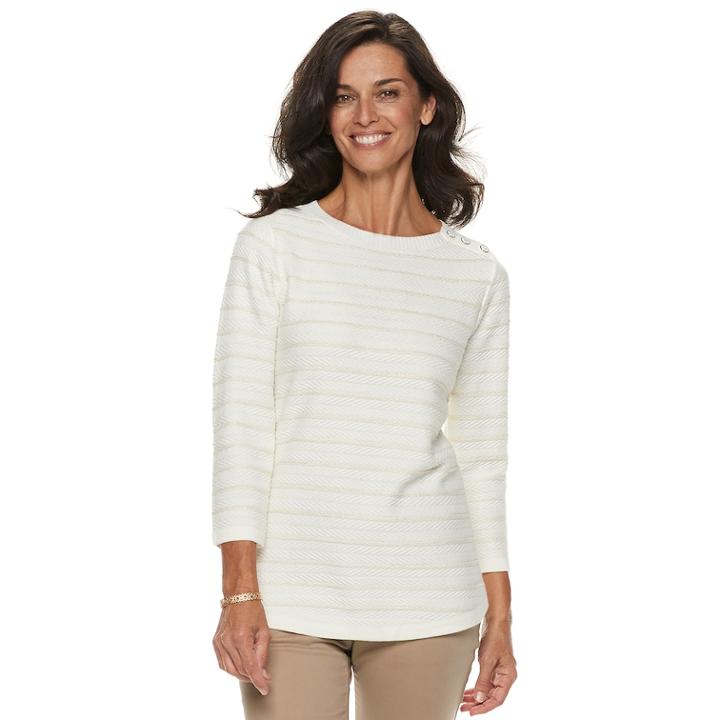 Women's Croft & Barrow&reg; Button-shoulder Crewneck Sweater, Size: Medium, White