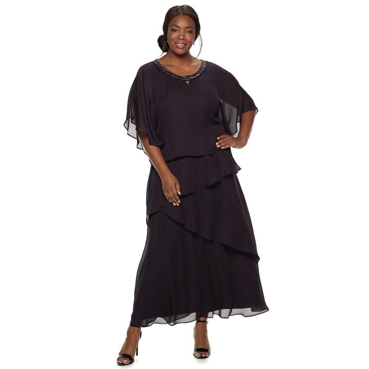 Plus Size Maya Brooke Tiered Poncho Sequin Dress, Women's, Size: 20w T/l, Purple