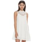 Juniors' Lily Rose Crochet Yoke Mockneck Dress, Teens, Size: Medium, Natural