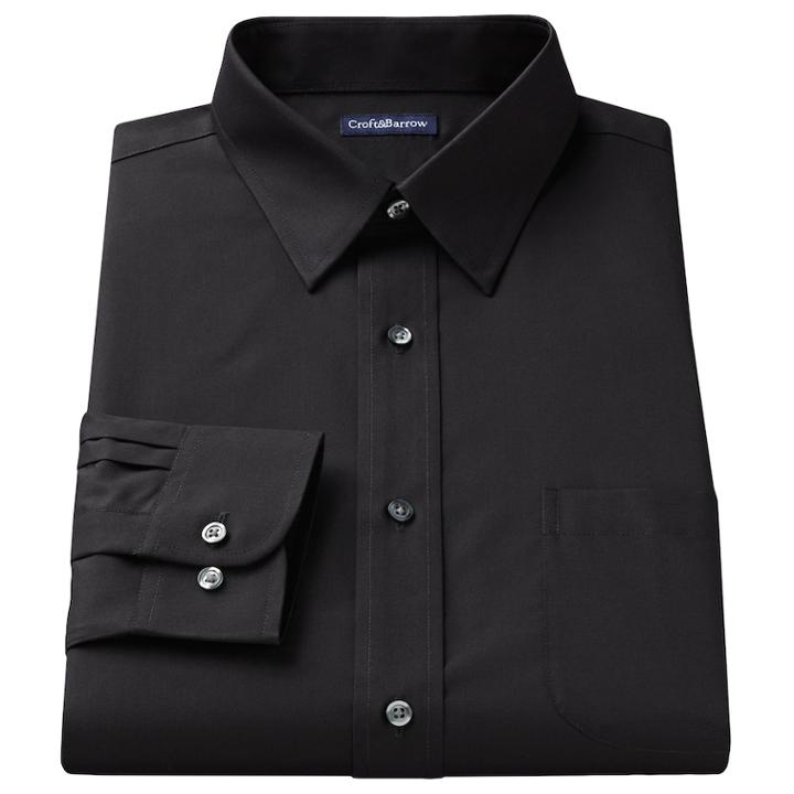Men's Croft & Barrow&reg; Slim-fit Solid Easy Care Point-collar Dress Shirt, Size: 17-32/33, Black