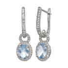 Sterling Silver Lab-created Aquamarine And Lab-created White Sapphire Oval Halo Drop Earrings, Women's, Blue