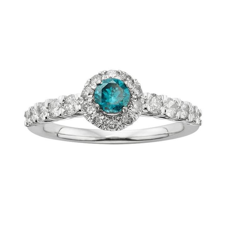 Round-cut Igl Certified Blue & White Diamond Frame Engagement Ring In 14k White Gold (1-ct. T.w.), Women's, Size: 5