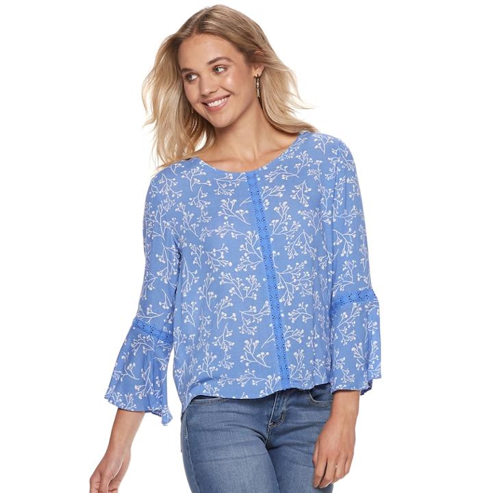 Juniors' Grayson Threads Crochet Trim Blouse, Teens, Size: Large, Blue