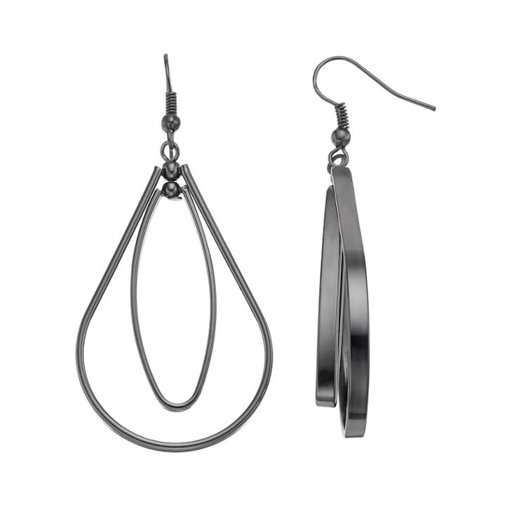 Geometric Flat Tube Nickel Free Orbital Drop Earrings, Women's, Black