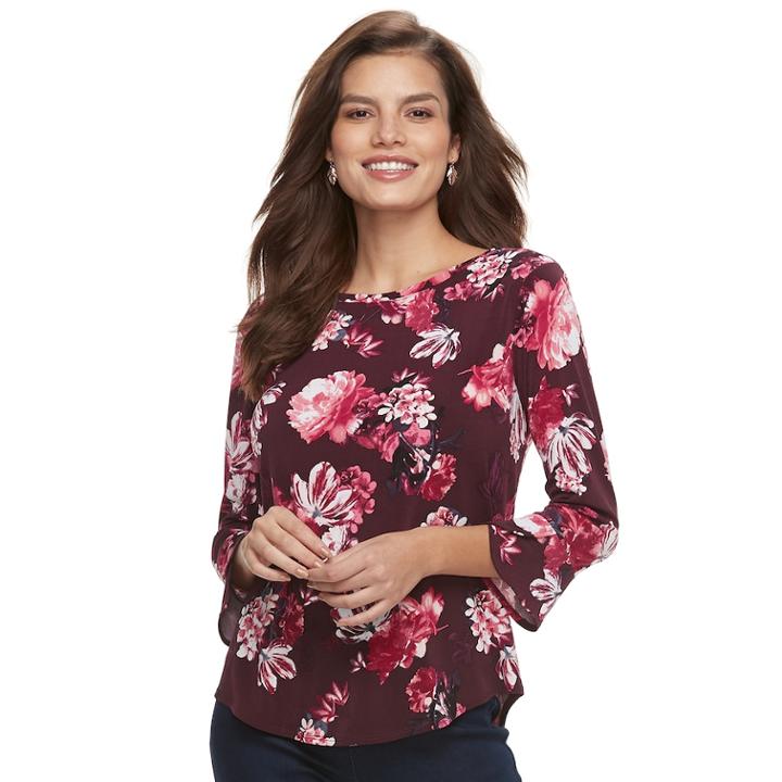 Women's Elle&trade; Print Crepe Top, Size: Xxl, Dark Red
