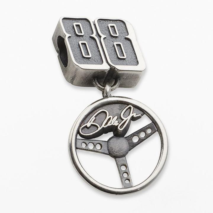 Insignia Collection Nascar Dale Earnhardt Jr. Sterling Silver 88 Steering Wheel Charm, Women's, Grey