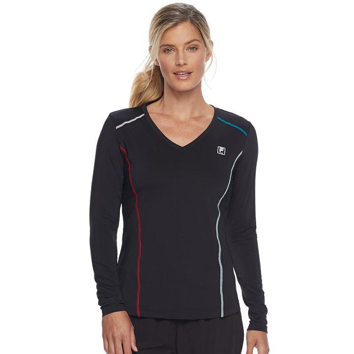 Women's Fila Sport&reg; Essential V-neck Long Sleeve Tee, Size: Medium, Black