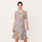 Women's Lc Lauren Conrad Cold-shoulder Ruffle Midi Dress, Size: Large, Grey Other