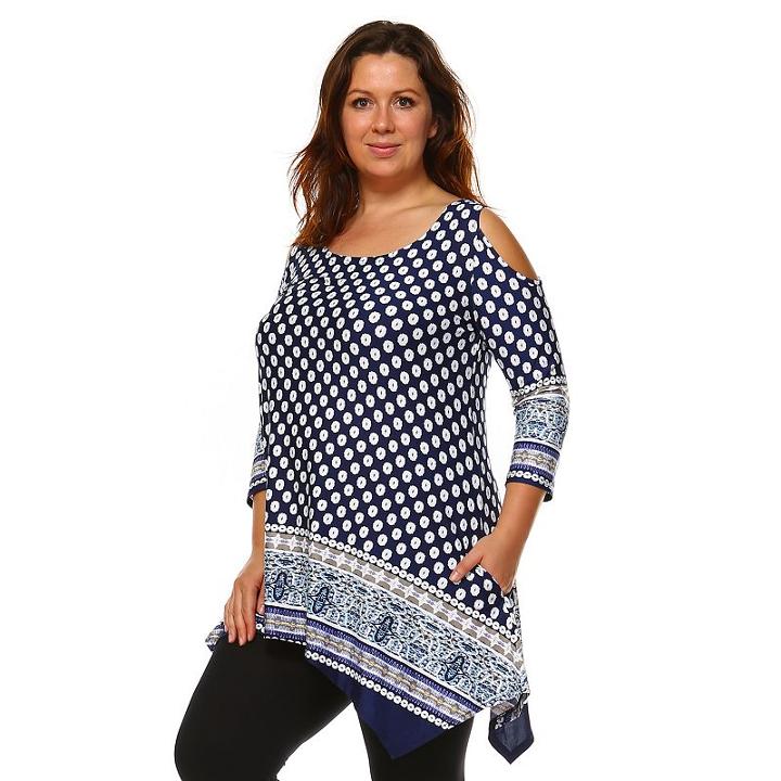Plus Size White Mark Cold-shoulder Shark-bite Tunic, Women's, Size: 2xl, Ovrfl Oth