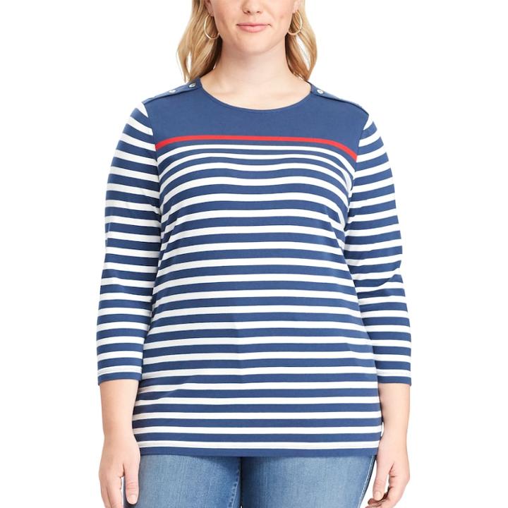 Plus Size Chaps Striped Jersey Crewneck Tee, Women's, Size: 2xl, Red
