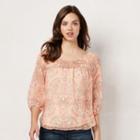 Women's Lc Lauren Conrad Printed Chiffon Peasant Top, Size: Medium, Pink