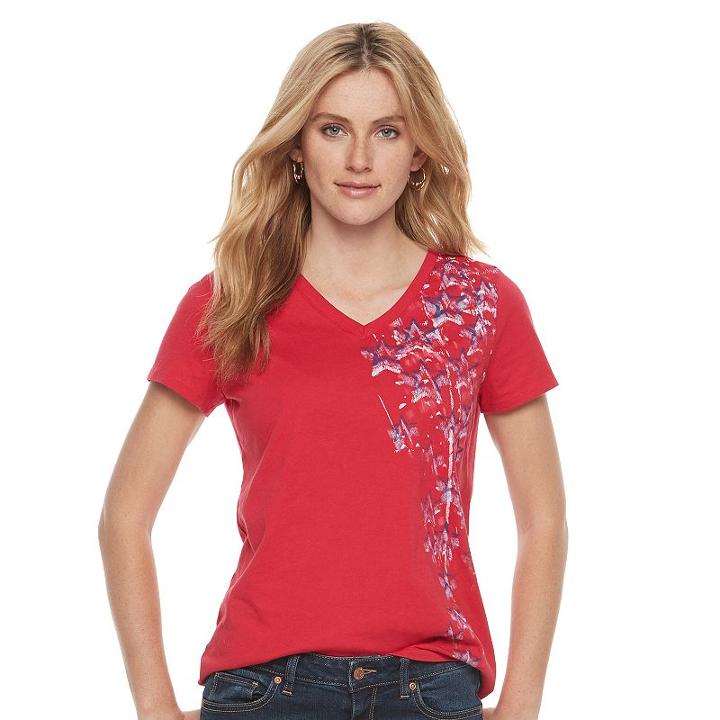 Women's Patriotic Graphic V-neck Tee, Size: Xxl, Med Pink
