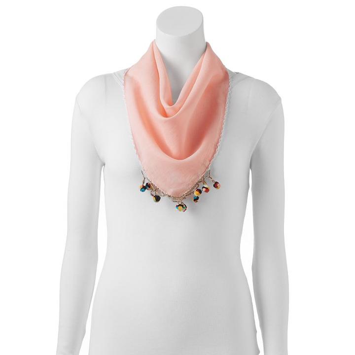 Madden Nyc Festival Flair Embroidered Trim Pom-pom Neckerchief, Women's, Med Pink