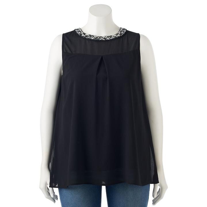Juniors' Plus Size Heartsoul Embellished Scoopneck Top, Girl's, Size: 2xl, Black