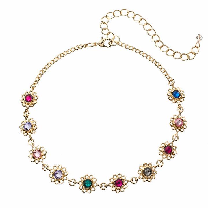 Flower Link Choker Necklace, Women's, Ovrfl Oth