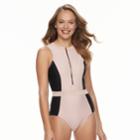 Women's N Zip Front Tummy Slimmer One-piece Swimsuit, Size: Medium, Pink