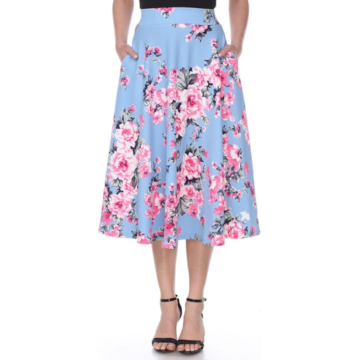 Women's White Mark Midi Skirt, Size: Large, Light Blue