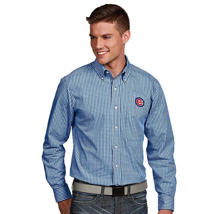 Men's Antigua Chicago Cubs Associate Plaid Button-down Shirt, Size: Small, Blue