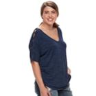 Juniors' Plus Size So Lace-up Shoulder Tee, Teens, Size: 3xl, Dark Blue