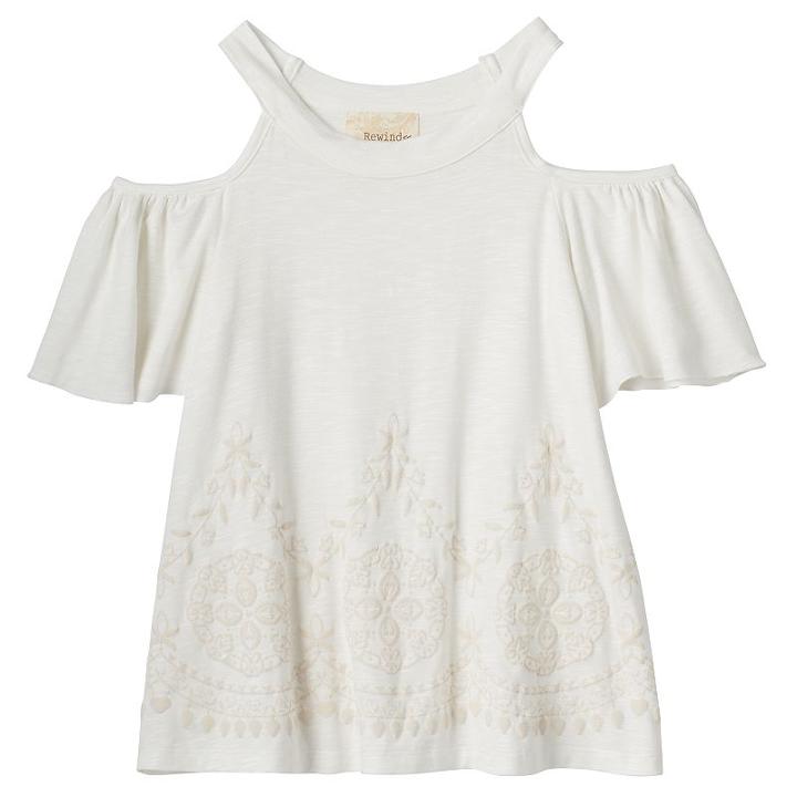 Girls 7-16 Rewind Cold Shoulder Printed Embroidery Border Top, Girl's, Size: Small, White Oth