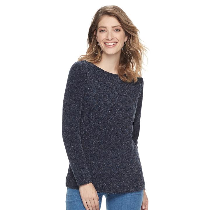 Women's Croft & Barrow&reg; Basketweave Boatneck Sweater, Size: Large, Blue