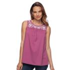 Women's Croft & Barrow&reg; Embroidered Tank, Size: Xl, Med Purple