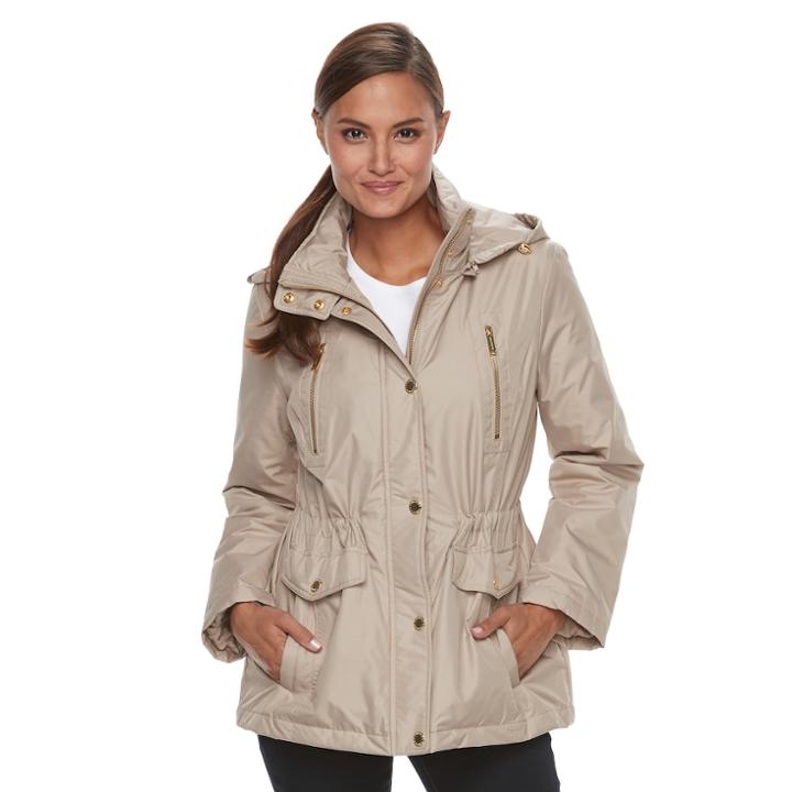 Women's Towne By London Fog Hooded Rain Jacket, Size: Xl, Beige Oth