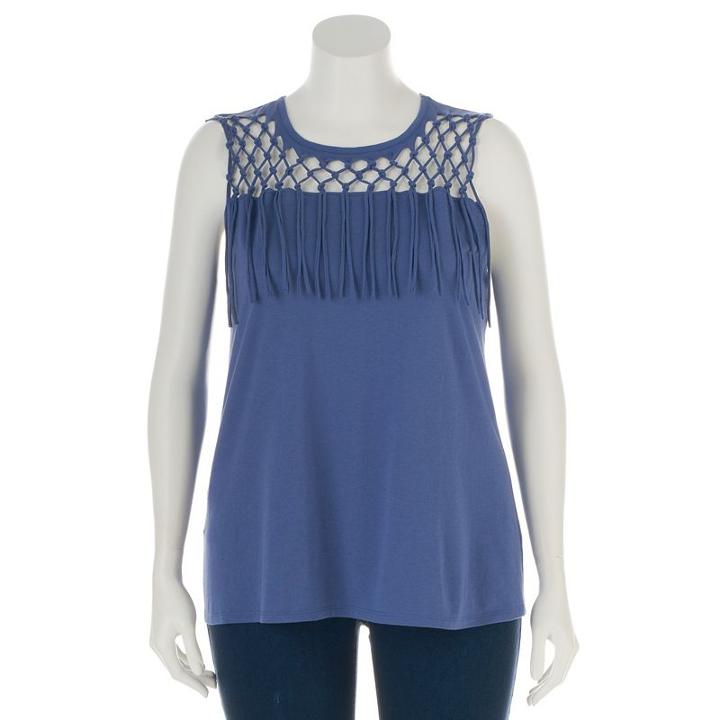 Plus Size Rock & Republic&reg; Crochet Fringe Sleeveless Top, Women's, Size: 3xl, Blue (navy)