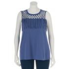 Plus Size Rock & Republic&reg; Crochet Fringe Sleeveless Top, Women's, Size: 3xl, Blue (navy)