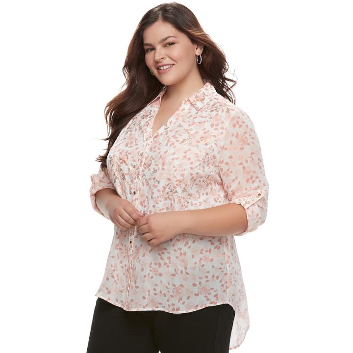 Juniors' Plus Size Candie's&reg; Leaf Split-back Shirt, Teens, Size: 3xl, Pink