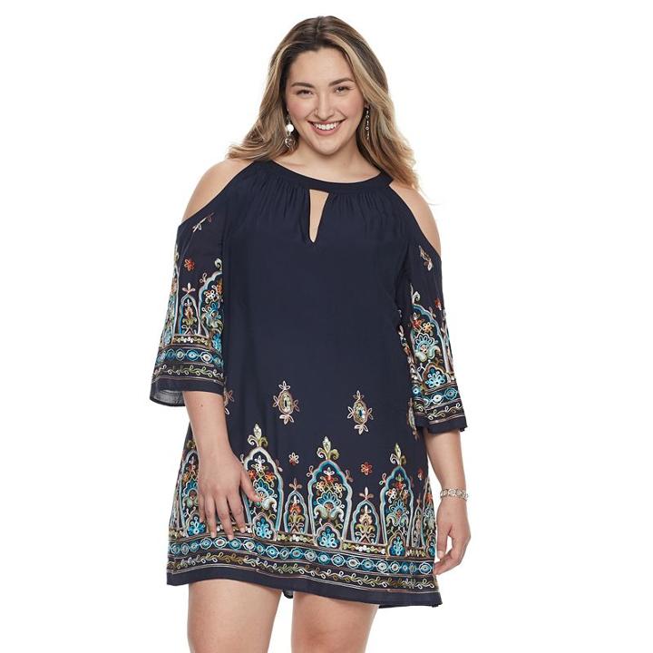 Plus Size Chaya Scroll Cold-shoulder Shift Dress, Women's, Size: 18 W, Med Blue