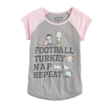 Girls 4-10 Jumping Beans&reg; Peanuts Lucy, Charlie Brown & Snoopy Football, Turkey Graphic Tee, Size: 10, Med Grey