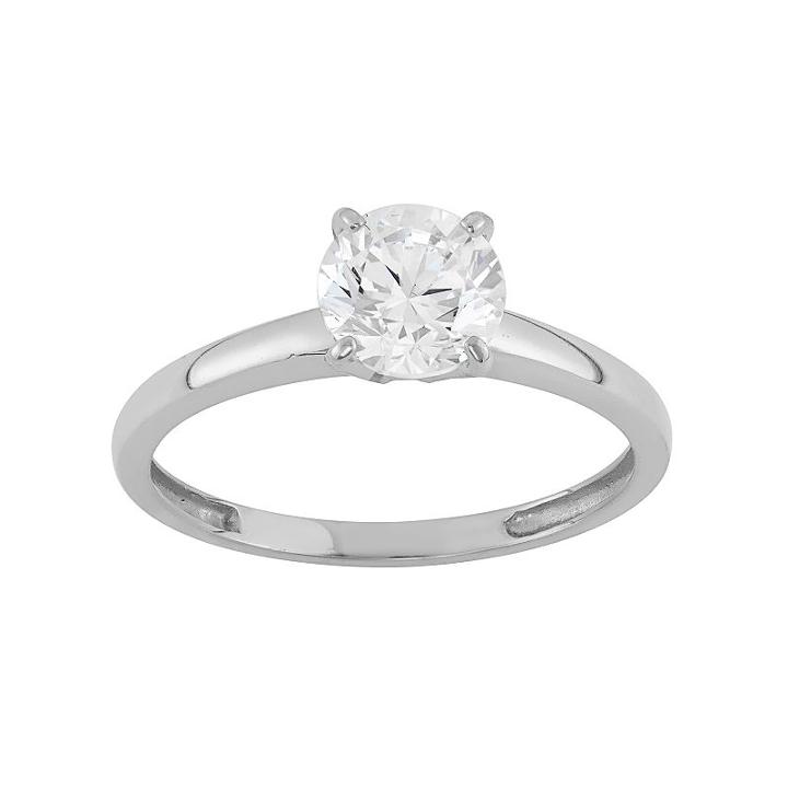 Cubic Zirconia Solitaire Engagement Ring In 10k Gold, Women's, Size: 10, White