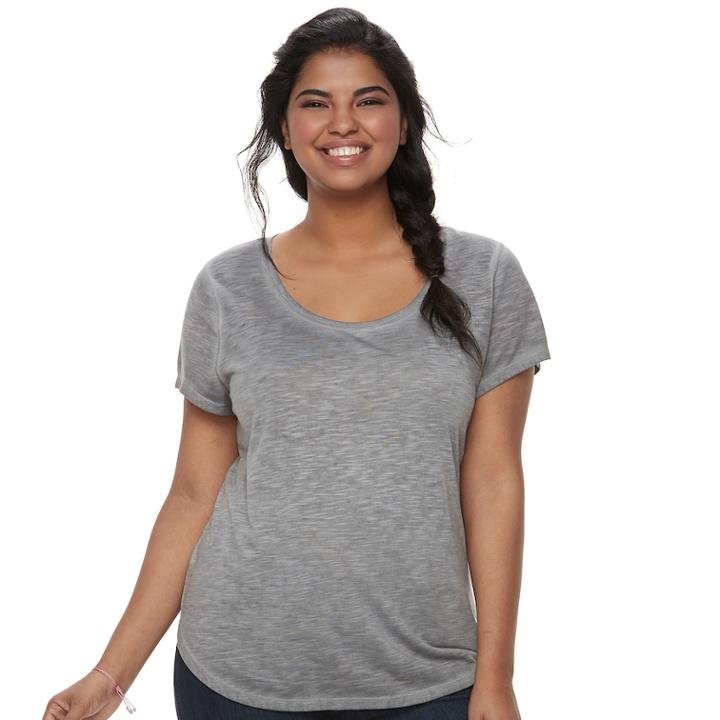 Juniors' Plus Size Mudd&reg; Roadtrip Scoopneck Tee, Teens, Size: 1xl, Grey (charcoal)