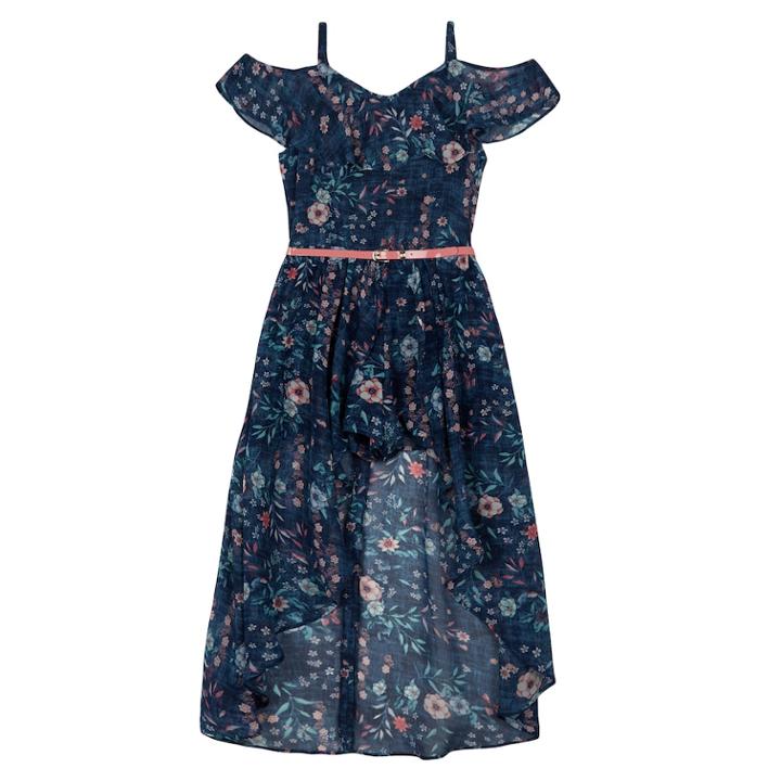 Girls 7-16 Iz Amy Byer Off Shoulder Walk-through Belted Maxi Dress, Size: 12, Blue (navy)