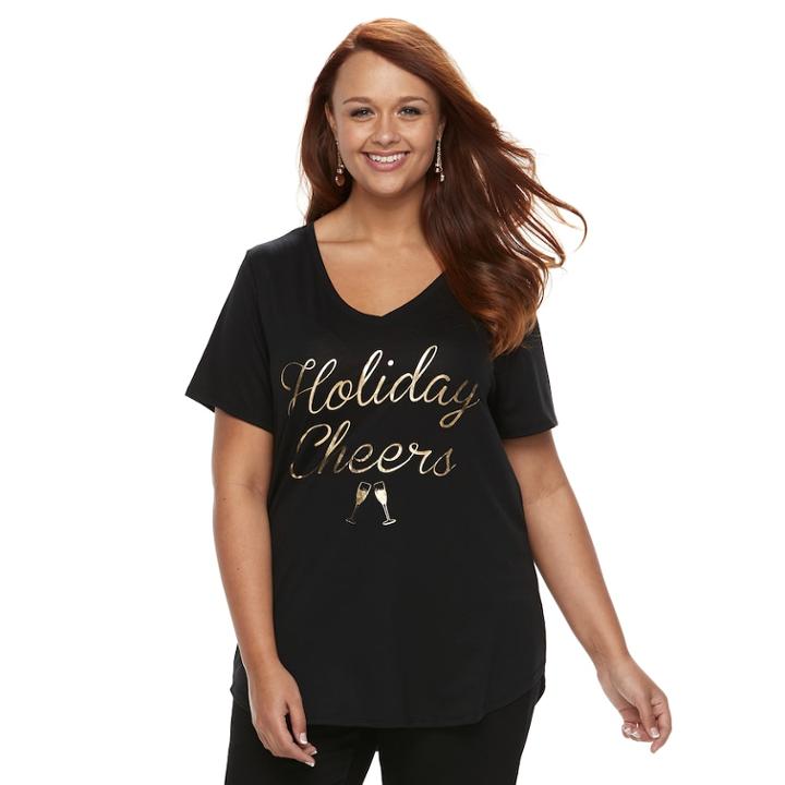 Plus Size Apt. 9&reg; V-neck Holiday Graphic Tee, Women's, Size: 2xl, Black