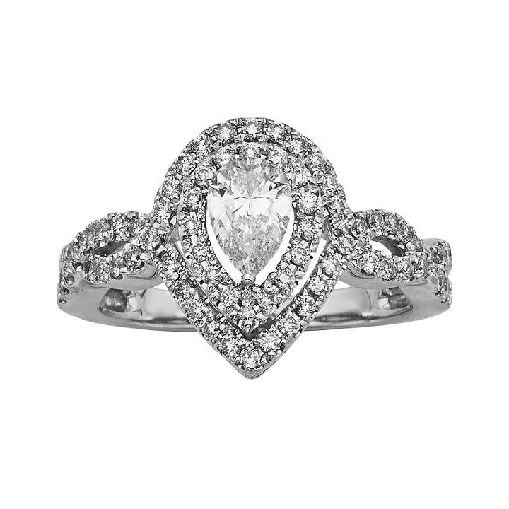 Pear-cut Igl Certified Diamond Halo Engagement Ring In 14k White Gold (1-ct. T.w.), Women's, Size: 5.50