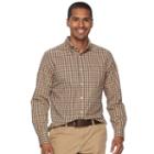 Men's Sonoma Goods For Life&trade; Flexwear Slim-fit Plaid Poplin Button-down Shirt, Size: Medium, Beig/green (beig/khaki)